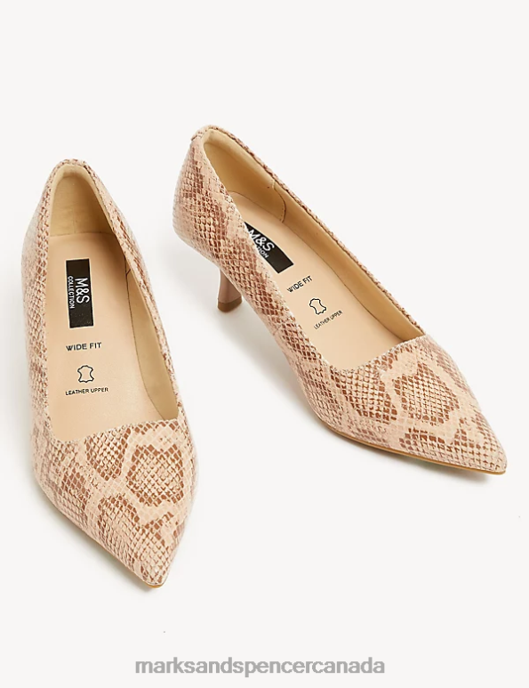 Marks and Spencer near me - Women Beige Mix Footwear Marks & Spencer Wide Fit Leather Kitten Heel Court Shoes 20VTD2226