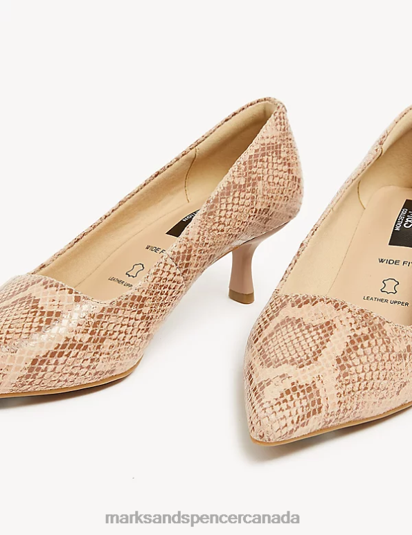 Marks and Spencer near me - Women Beige Mix Footwear Marks & Spencer Wide Fit Leather Kitten Heel Court Shoes 20VTD2226