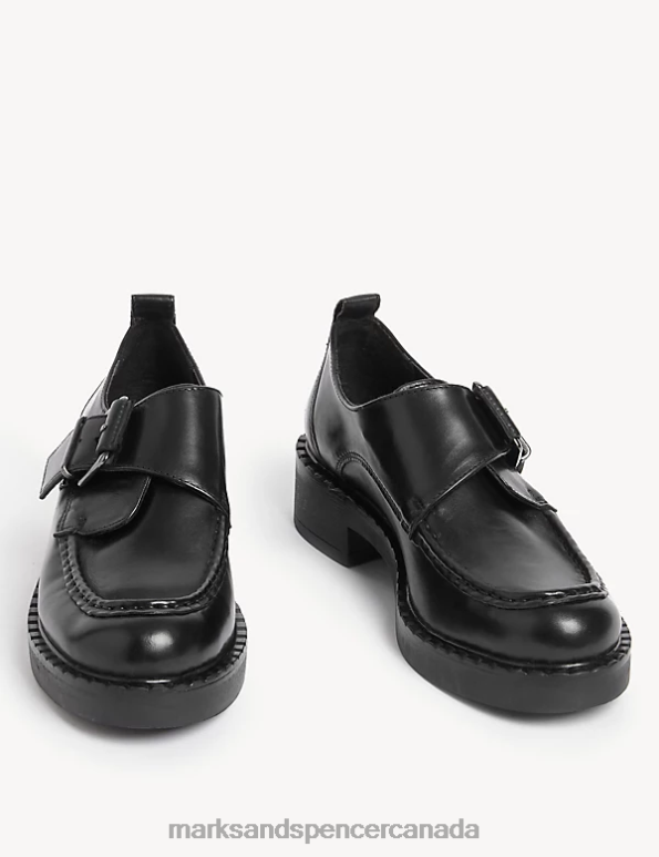 Women Black Footwear Marks & Spencer Leather Buckle Block Heel Brogues 20VTD1935 - Marks and Spencer outlet
