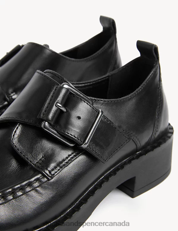 Women Black Footwear Marks & Spencer Leather Buckle Block Heel Brogues 20VTD1935 - Marks and Spencer outlet