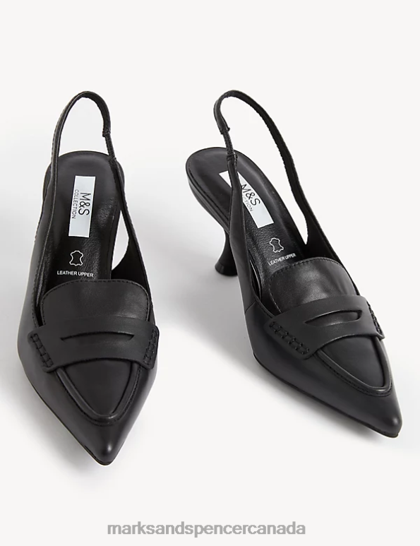 Marks and Spencer Canada - Women Black Footwear Marks & Spencer Leather Kitten Heel Pointed Slingback Shoes 20VTD366