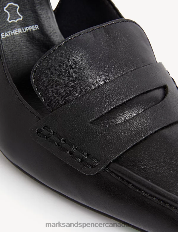 Marks and Spencer Canada - Women Black Footwear Marks & Spencer Leather Kitten Heel Pointed Slingback Shoes 20VTD366