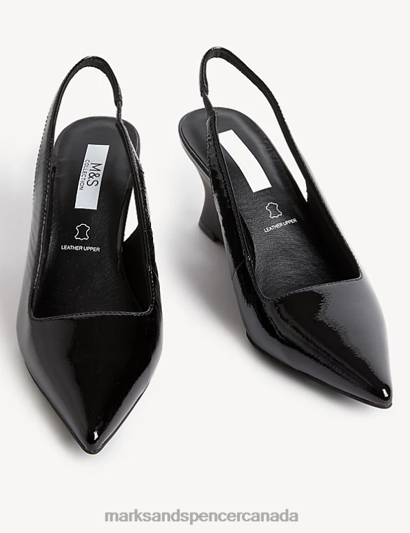 Women Black Footwear Marks & Spencer Leather Patent Wedge Slingback Shoes 20VTD1298 - Marks and Spencer Canada locations