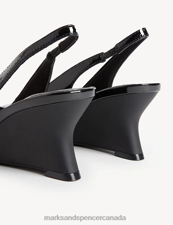 Women Black Footwear Marks & Spencer Leather Patent Wedge Slingback Shoes 20VTD1298 - Marks and Spencer Canada locations