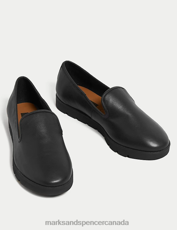 Women Black Footwear Marks & Spencer Leather Slip On Flat Pumps 20VTD2115 - Marks and Spencer Canada locations