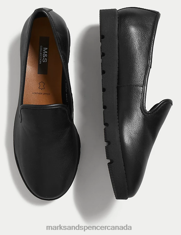 Women Black Footwear Marks & Spencer Leather Slip On Flat Pumps 20VTD2115 - Marks and Spencer Canada locations