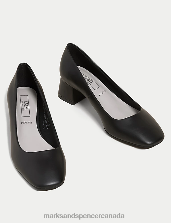 Marks and Spencer sale - Women Black Footwear Marks & Spencer Wide Fit Block Heel Square Toe Shoes 20VTD2895