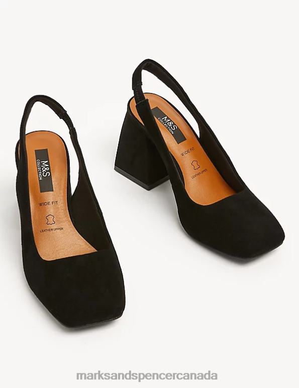 Women Black Footwear Marks & Spencer Wide Fit Suede Block Heel Slingback Shoes 20VTD2450 - Marks and Spencer outlet