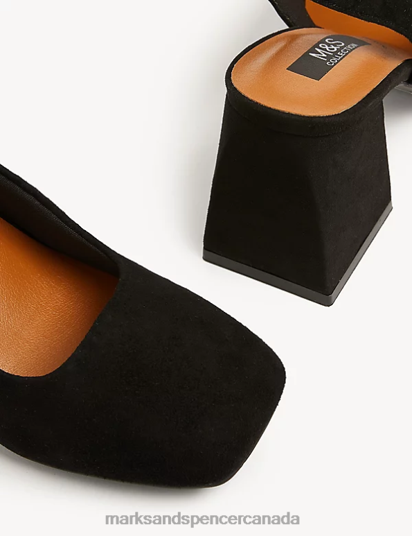 Women Black Footwear Marks & Spencer Wide Fit Suede Block Heel Slingback Shoes 20VTD2450 - Marks and Spencer outlet