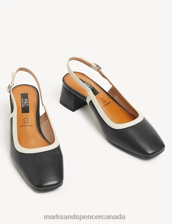 Marks and Spencer sale - Women Black Mix Footwear Marks & Spencer Leather Block Heel Slingback Shoes 20VTD651