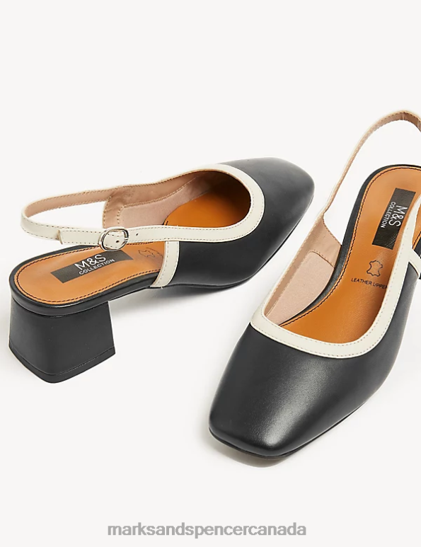 Marks and Spencer sale - Women Black Mix Footwear Marks & Spencer Leather Block Heel Slingback Shoes 20VTD651