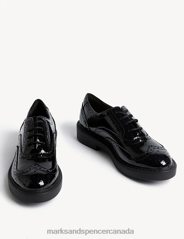 Marks and Spencer sale - Women Black Mix Footwear Marks & Spencer Patent Lace Up Flatform Brogues 20VTD1525