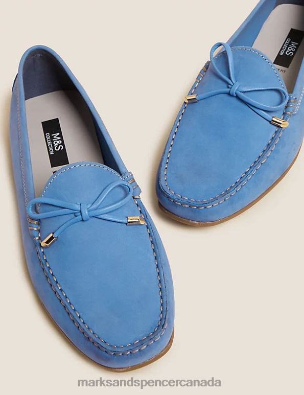 Marks and Spencer Canada - Women Blue Footwear Marks & Spencer Wide Fit Leather Bow Boat Shoes 20VTD3185