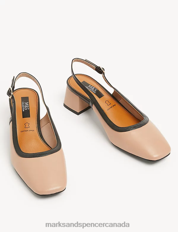Marks and Spencer Canada - Women Blush Footwear Marks & Spencer Leather Block Heel Slingback Shoes 20VTD1047