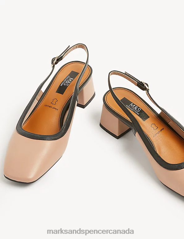 Marks and Spencer Canada - Women Blush Footwear Marks & Spencer Leather Block Heel Slingback Shoes 20VTD1047