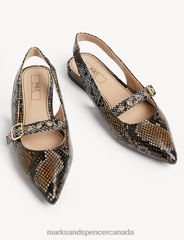 Marks and Spencer near me - Women Brown Mix Footwear Marks & Spencer Croc Buckle Pointed Slingback Shoes 20VTD2569