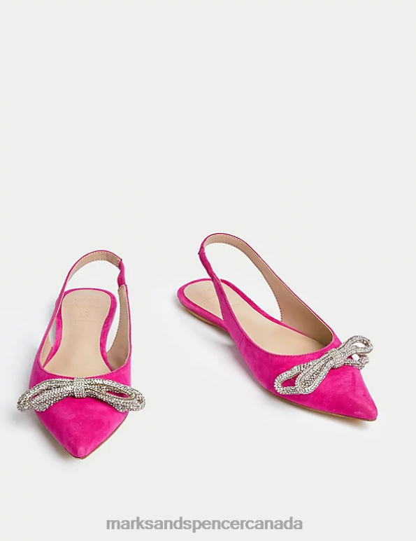 Women Cerise Footwear Marks & Spencer Suede Embellished Bow Slingback Shoes 20VTD22 - Marks and Spencer online