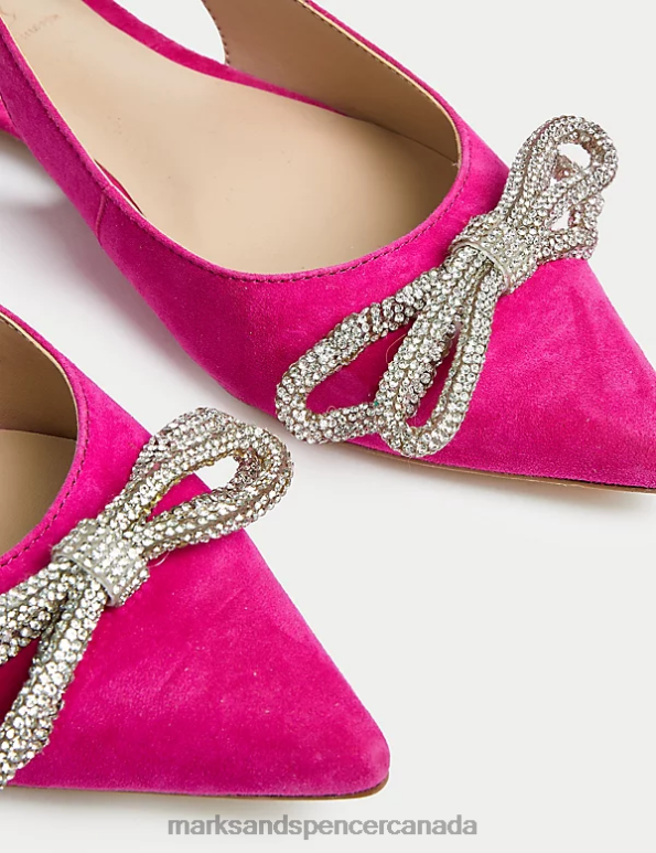Women Cerise Footwear Marks & Spencer Suede Embellished Bow Slingback Shoes 20VTD22 - Marks and Spencer online