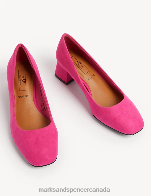Women Cerise Footwear Marks & Spencer Wide Fit Block Heel Square Toe Shoes 20VTD3249 - Marks and Spencer Canada locations