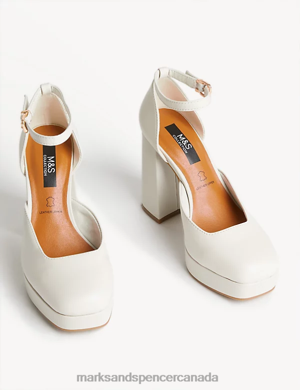 Marks and Spencer near me - Women Cream Footwear Marks & Spencer Leather Ankle Strap Platform Court Shoes 20VTD1634