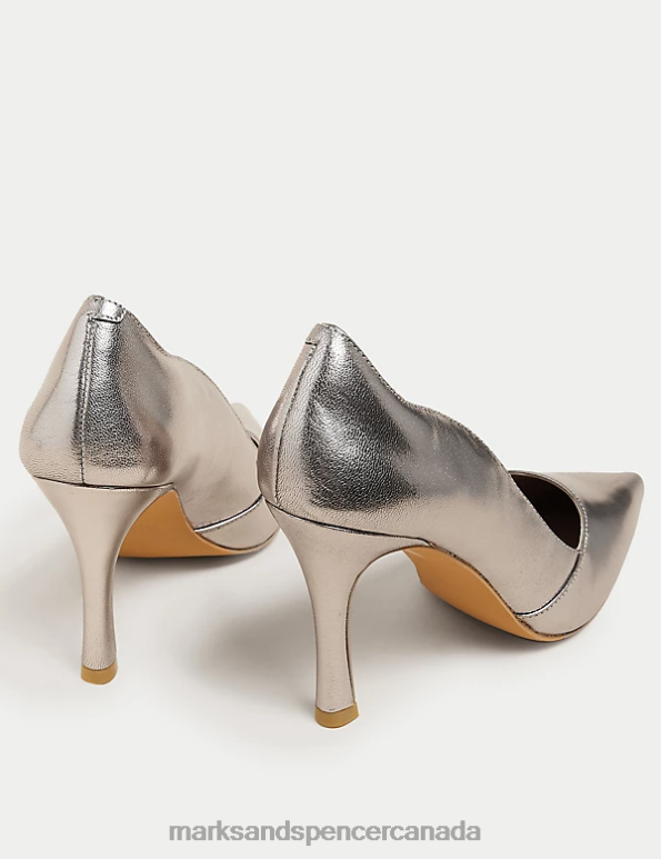 Women Gunmetal Footwear Marks & Spencer Leather Stiletto Heel Pointed Court Shoes 20VTD1866 - Marks and Spencer Canada locations