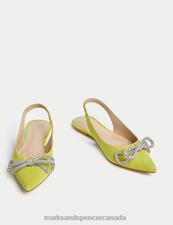 Women Lime Footwear Marks & Spencer Suede Embellished Bow Slingback Shoes 20VTD323 - Marks and Spencer Canada locations