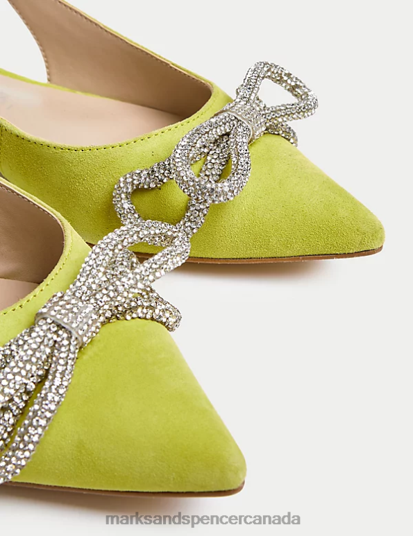 Women Lime Footwear Marks & Spencer Suede Embellished Bow Slingback Shoes 20VTD323 - Marks and Spencer Canada locations