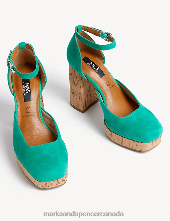 Marks and Spencer sale - Women Medium Green Footwear Marks & Spencer Suede Ankle Strap Platform Court Shoes 20VTD1752