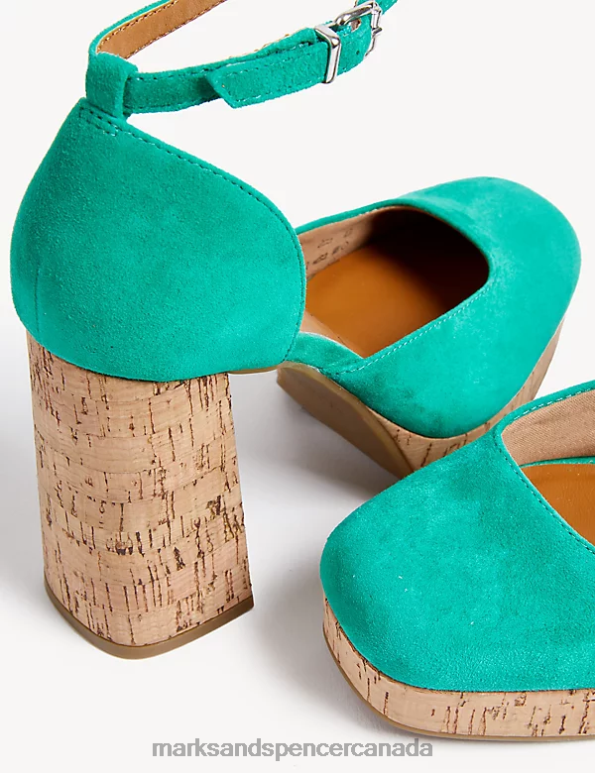 Marks and Spencer sale - Women Medium Green Footwear Marks & Spencer Suede Ankle Strap Platform Court Shoes 20VTD1752