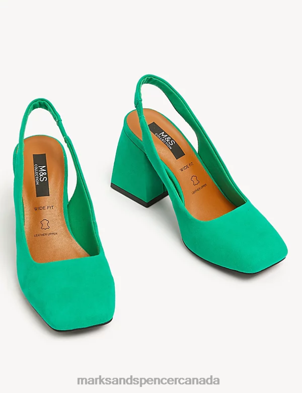 Women Medium Green Footwear Marks & Spencer Wide Fit Suede Block Heel Slingback Shoes 20VTD2822 - Marks and Spencer outlet