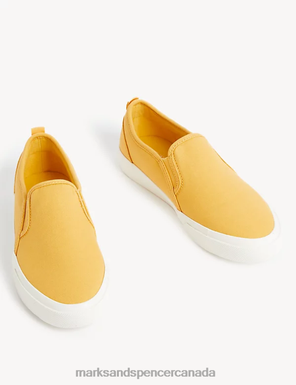 Women Mustard Footwear Marks & Spencer Canvas Slip On Trainers 20VTD3401 - Marks and Spencer outlet