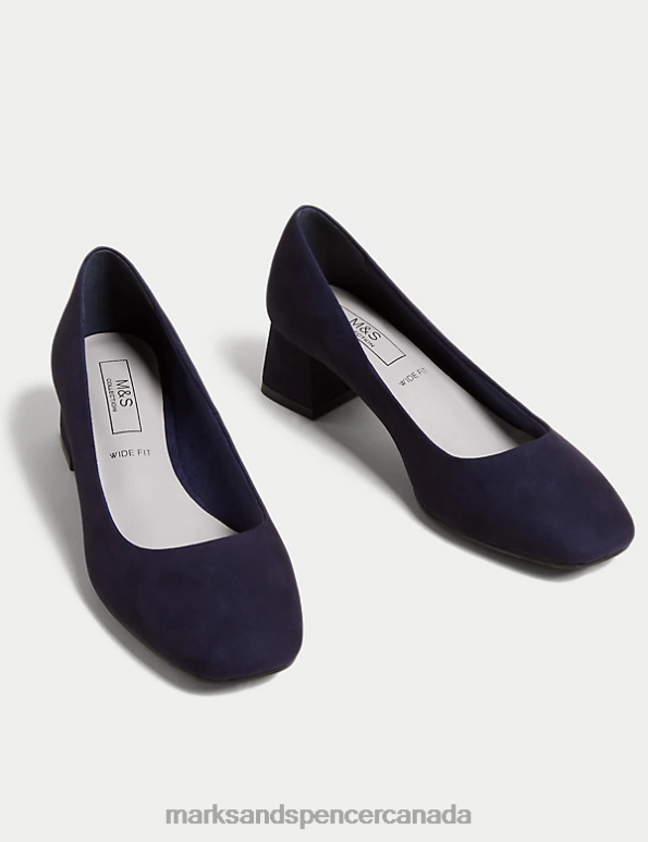 Women Navy Footwear Marks & Spencer Wide Fit Block Heel Square Toe Shoes 20VTD2940 - Marks and Spencer Canada locations