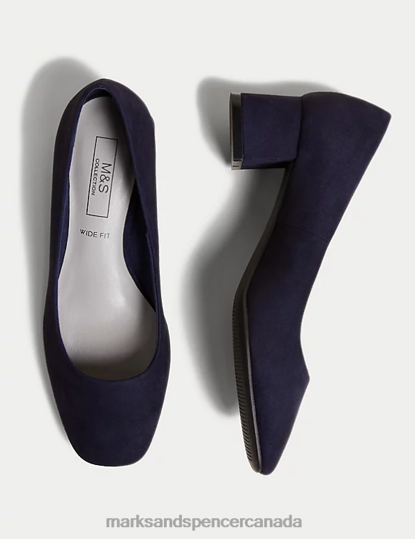 Women Navy Footwear Marks & Spencer Wide Fit Block Heel Square Toe Shoes 20VTD2940 - Marks and Spencer Canada locations