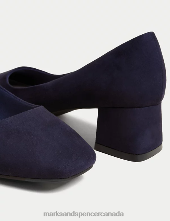Women Navy Footwear Marks & Spencer Wide Fit Block Heel Square Toe Shoes 20VTD2940 - Marks and Spencer Canada locations