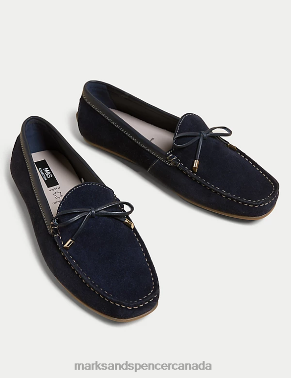 Marks and Spencer Canada - Women Navy Footwear Marks & Spencer Wide Fit Suede Bow Boat Shoes 20VTD2849