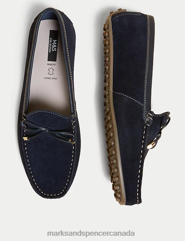 Marks and Spencer Canada - Women Navy Footwear Marks & Spencer Wide Fit Suede Bow Boat Shoes 20VTD2849