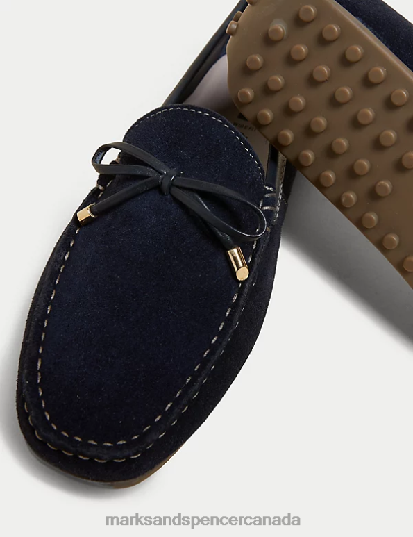 Marks and Spencer Canada - Women Navy Footwear Marks & Spencer Wide Fit Suede Bow Boat Shoes 20VTD2849