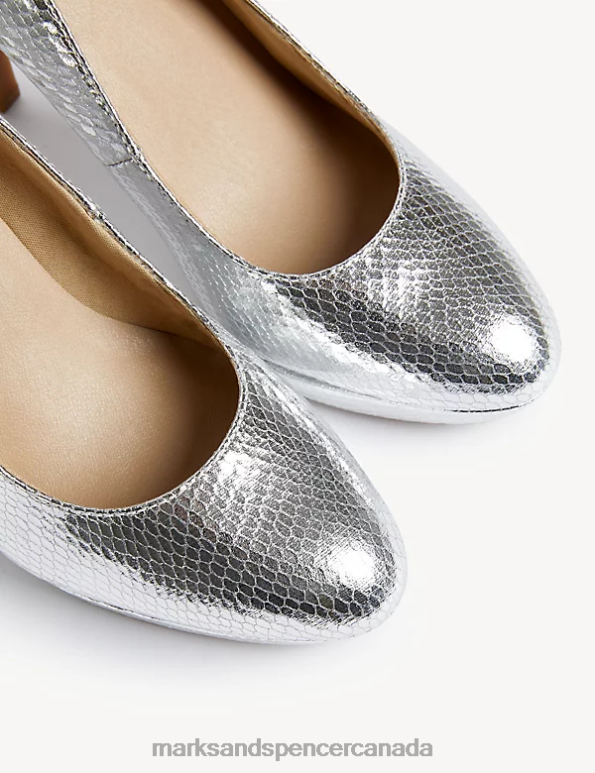 Women Silver Footwear Marks & Spencer Croc Platform Stiletto Heel Court Shoes 20VTD2139 - Marks and Spencer outlet
