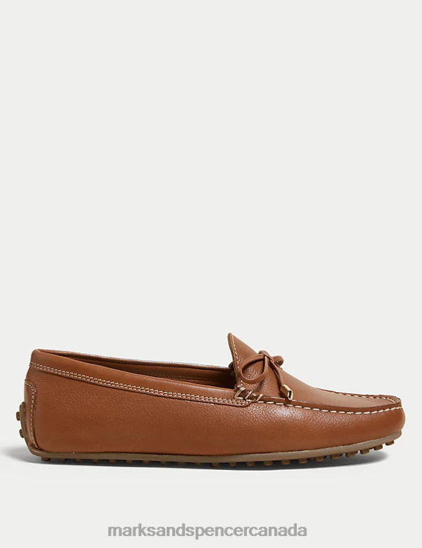 Women Tan Footwear Marks & Spencer Wide Fit Leather Bow Boat Shoes 20VTD1699 - Marks and Spencer Canada locations