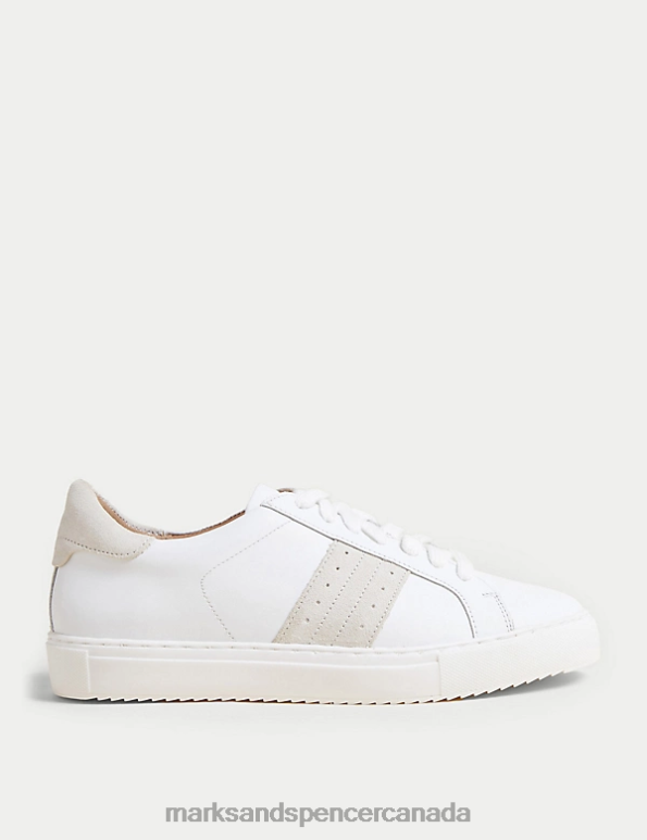 Women White Mix Footwear Marks & Spencer Leather Lace Up Trainers 20VTD794 - Marks and Spencer Canada locations