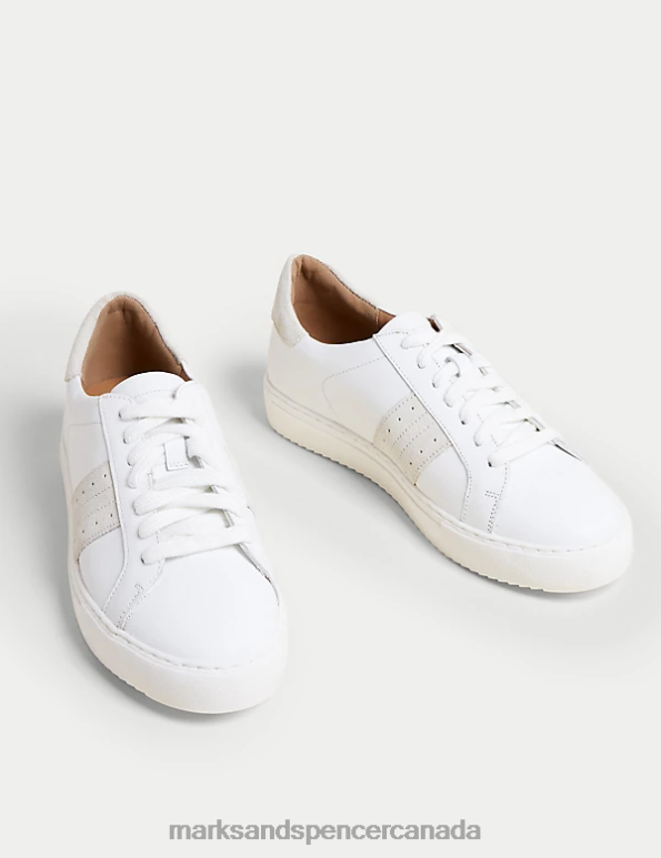 Women White Mix Footwear Marks & Spencer Leather Lace Up Trainers 20VTD794 - Marks and Spencer Canada locations