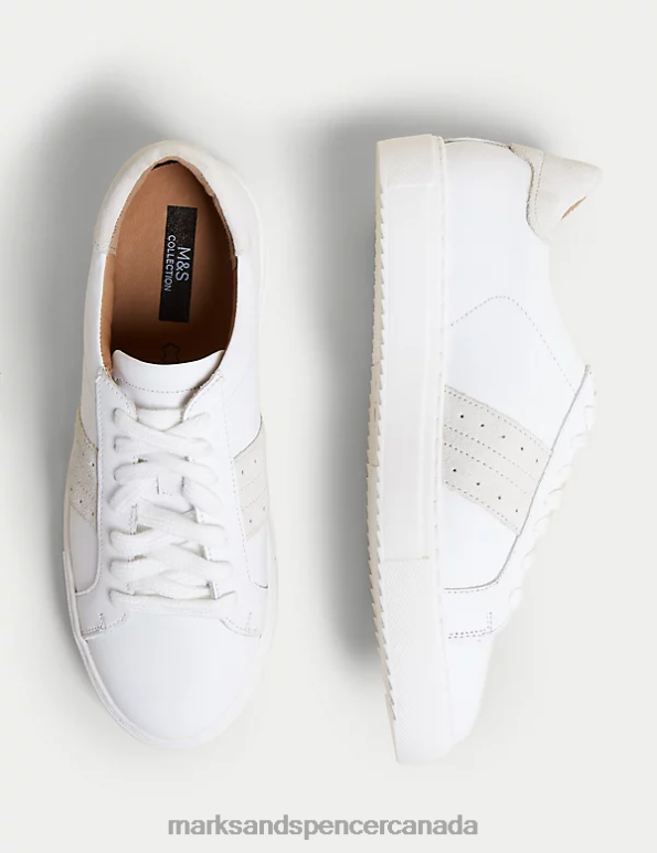 Women White Mix Footwear Marks & Spencer Leather Lace Up Trainers 20VTD794 - Marks and Spencer Canada locations