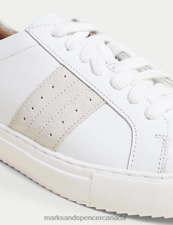 Women White Mix Footwear Marks & Spencer Leather Lace Up Trainers 20VTD794 - Marks and Spencer Canada locations