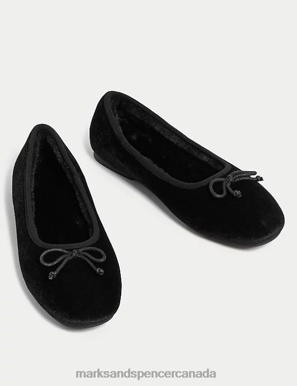 Women Black Footwear Marks & Spencer Velvet Bow Ballerina Slippers 20VTD3043 - Marks and Spencer Canada locations