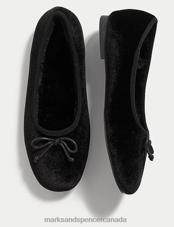 Women Black Footwear Marks & Spencer Velvet Bow Ballerina Slippers 20VTD3043 - Marks and Spencer Canada locations