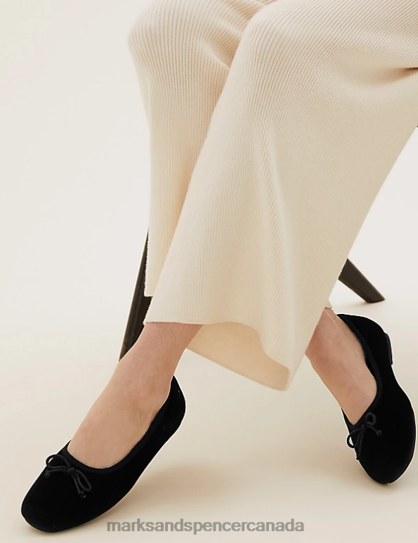 Women Black Footwear Marks & Spencer Velvet Bow Ballerina Slippers 20VTD3043 - Marks and Spencer Canada locations