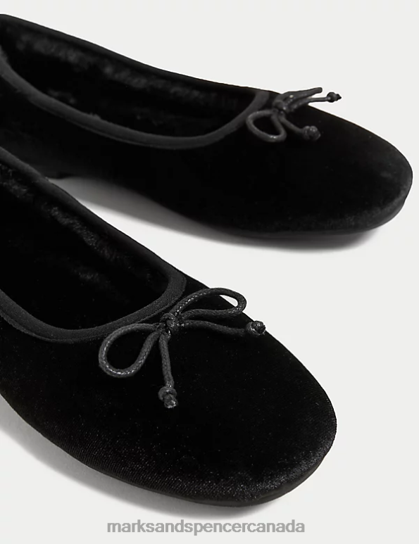 Women Black Footwear Marks & Spencer Velvet Bow Ballerina Slippers 20VTD3043 - Marks and Spencer Canada locations