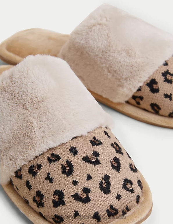 Marks and Spencer sale - Women Brown Mix Footwear Marks & Spencer Faux Fur Cuff Mule Slippers 20VTD2922