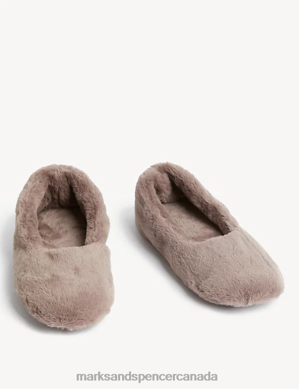 Marks and Spencer Canada - Women Chocolate Footwear Marks & Spencer Faux Fur Ballerina Slippers with Freshfeet 20VTD2411