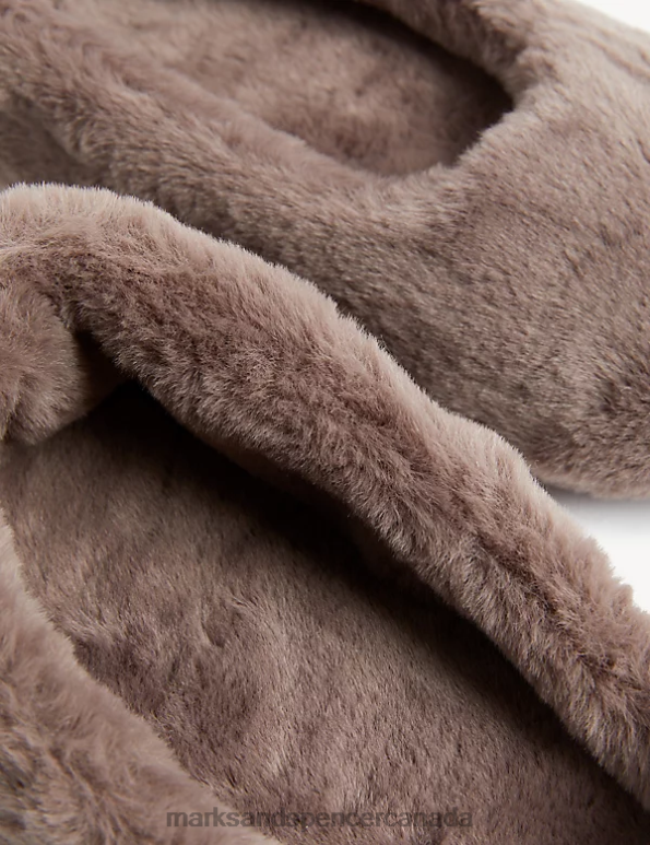 Marks and Spencer Canada - Women Chocolate Footwear Marks & Spencer Faux Fur Ballerina Slippers with Freshfeet 20VTD2411